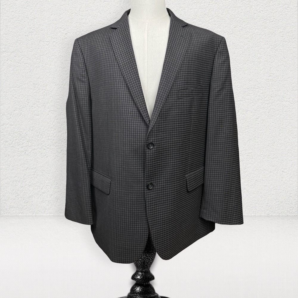 Pronto Uomo Platinum Blazer‎ Men 48R Grey Checkered Wool Blend Dual Vent Coat